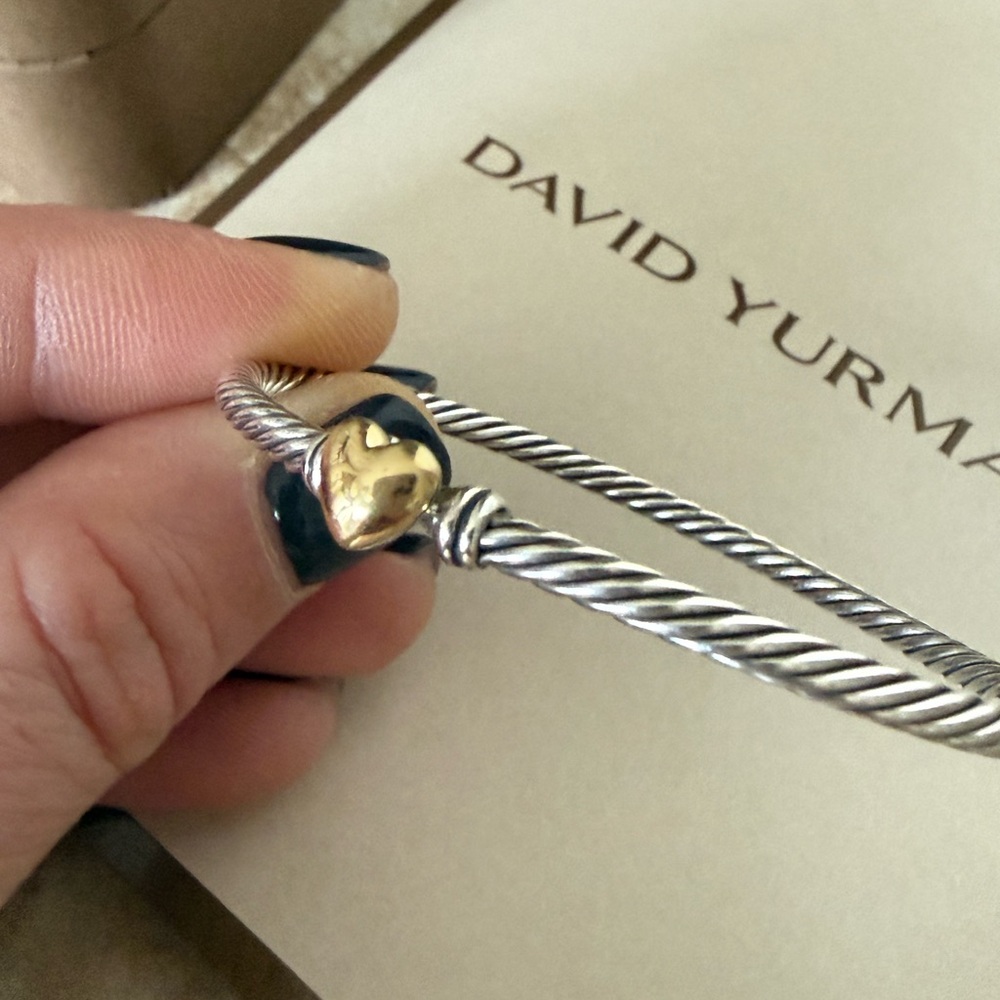David Yurman Silver Bracelet with Gold Heart Charm - Picture 4 of 9